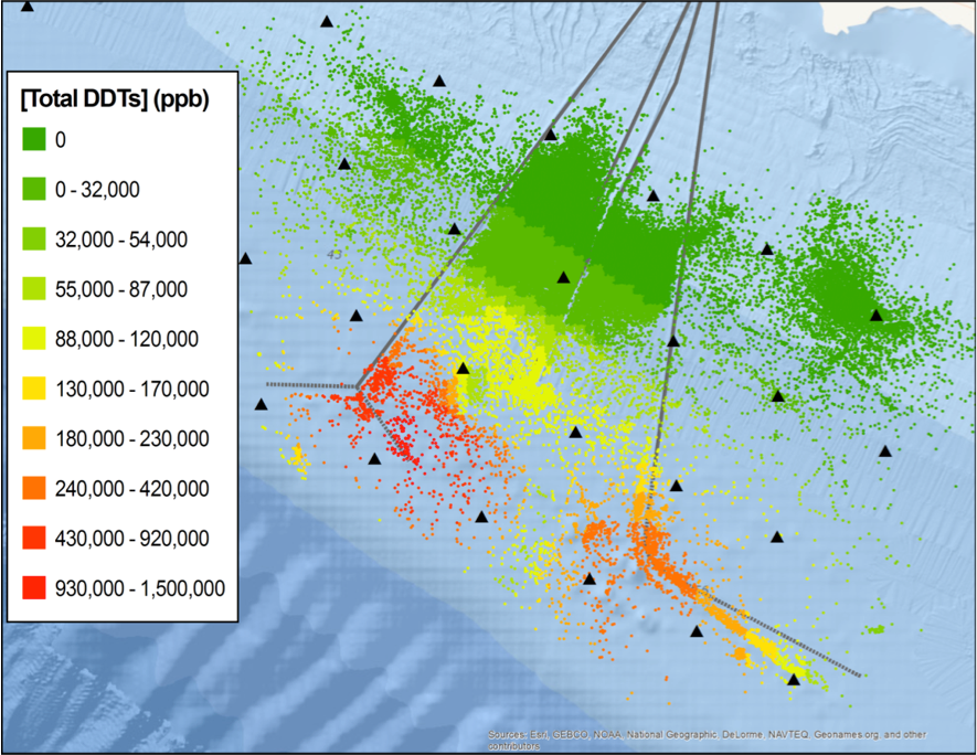 Fig. 8. DDT contaminant concentrations off Palos Verdes Shel