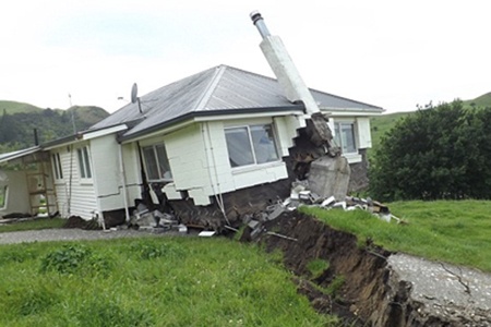 house destroyed by earth movement