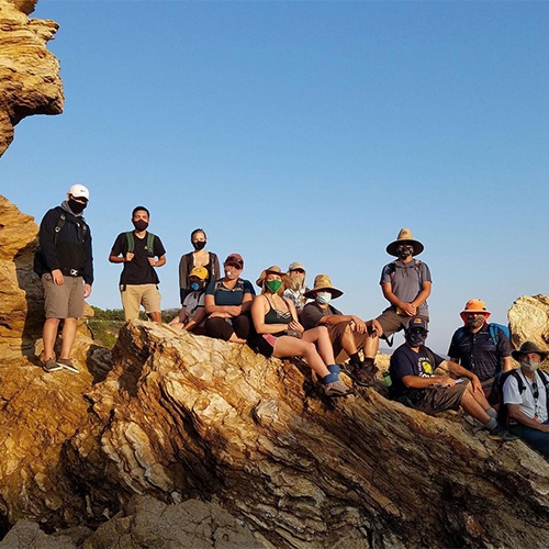 geology field group with masks