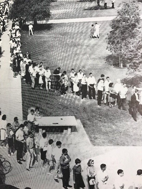 lines upon lines of students waiting to register