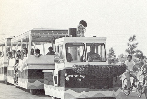 students ride the Toot Toot to class