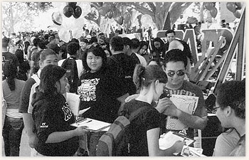 Students gather information about Greek Life.