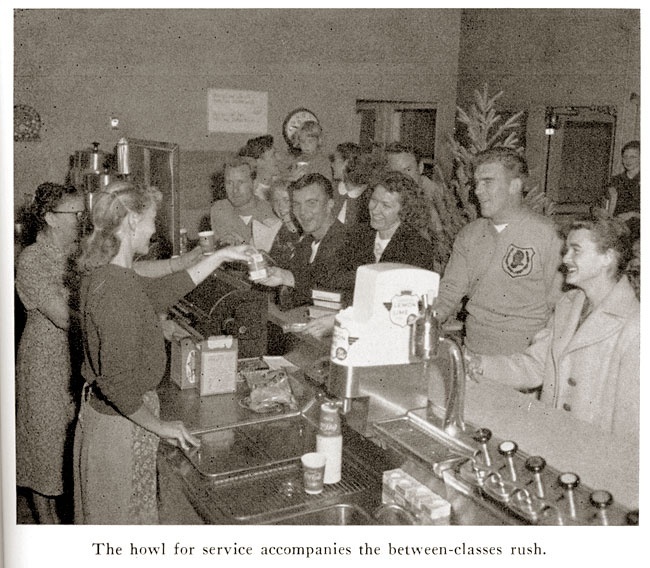 ggrads-1952-001b.jpg cthe in-between class rush at the 49er Canteen.