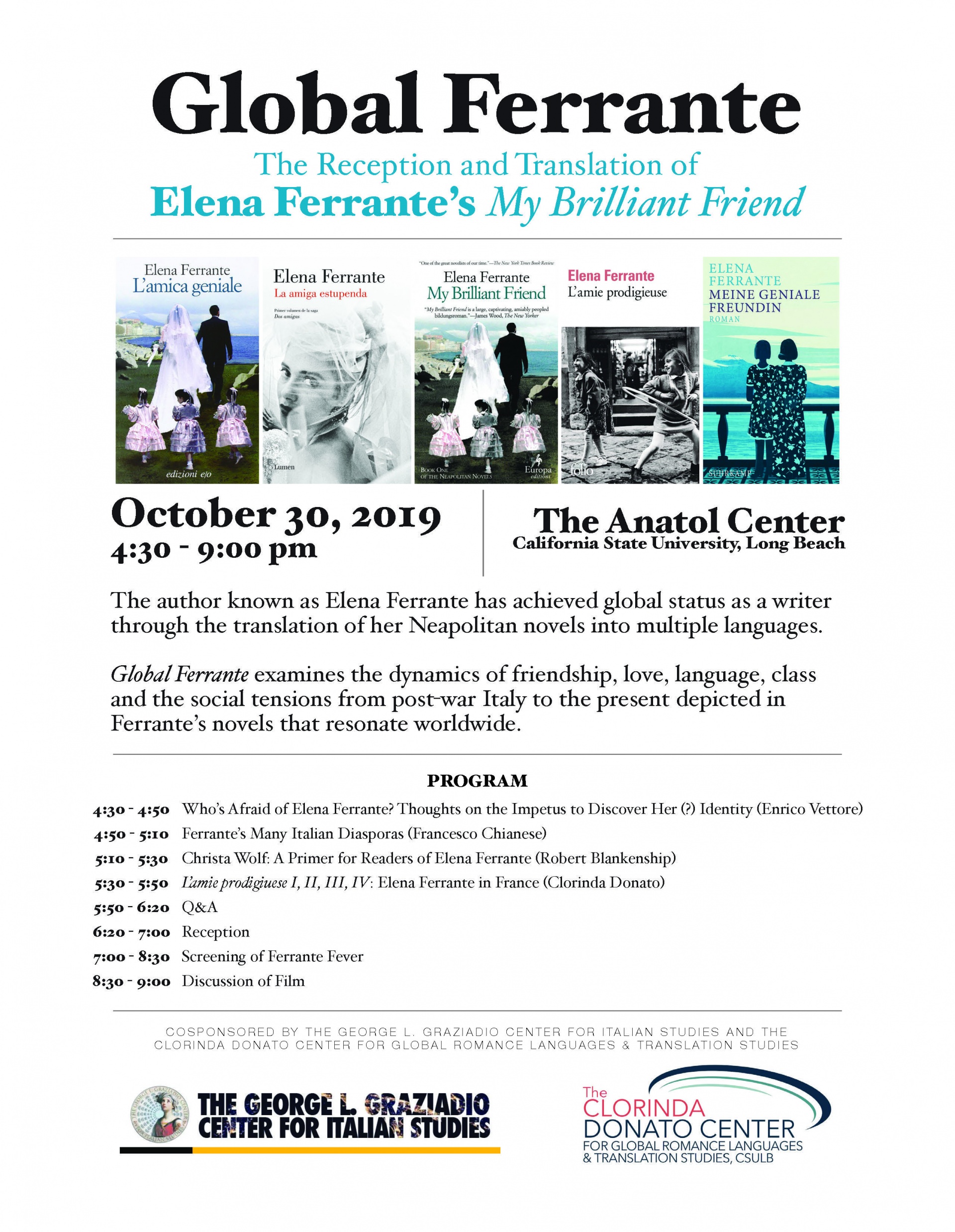 Flyer for Global Ferrante event