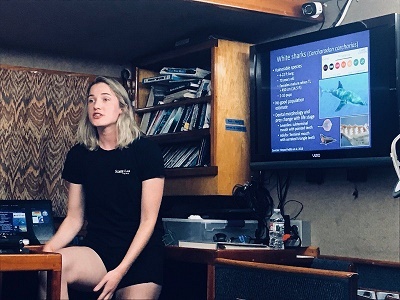 Shark Lab student giving presenting on sharks