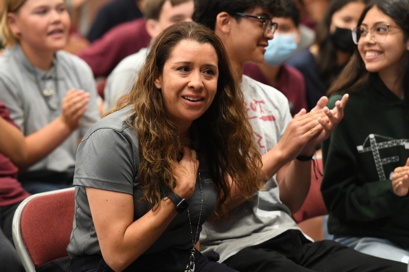 gunderson_milken_award.jpg Angelica Gunderson caught by surprised. Photo credit - Milke