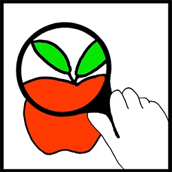 hsos_logo_250w.jpg holding a magnifying glass up to an apple