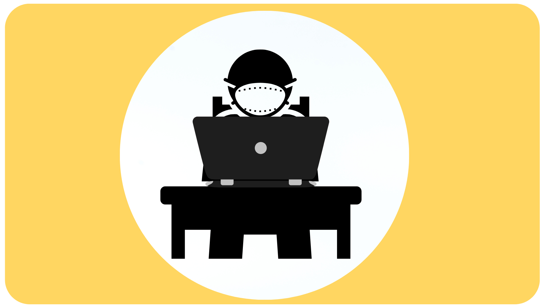 a silhouette of a person wearing a mask sitting at a desk us