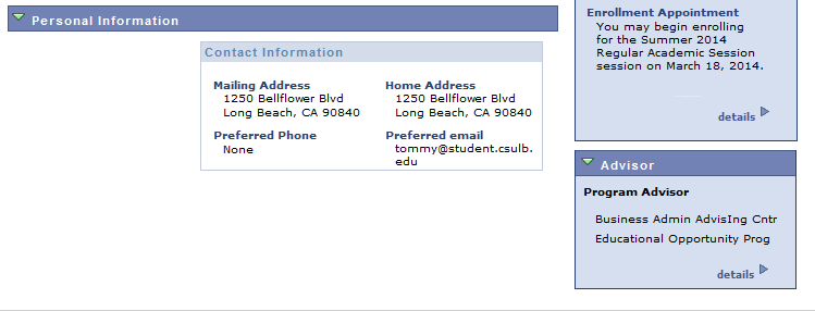 image of the notification section of the student center page