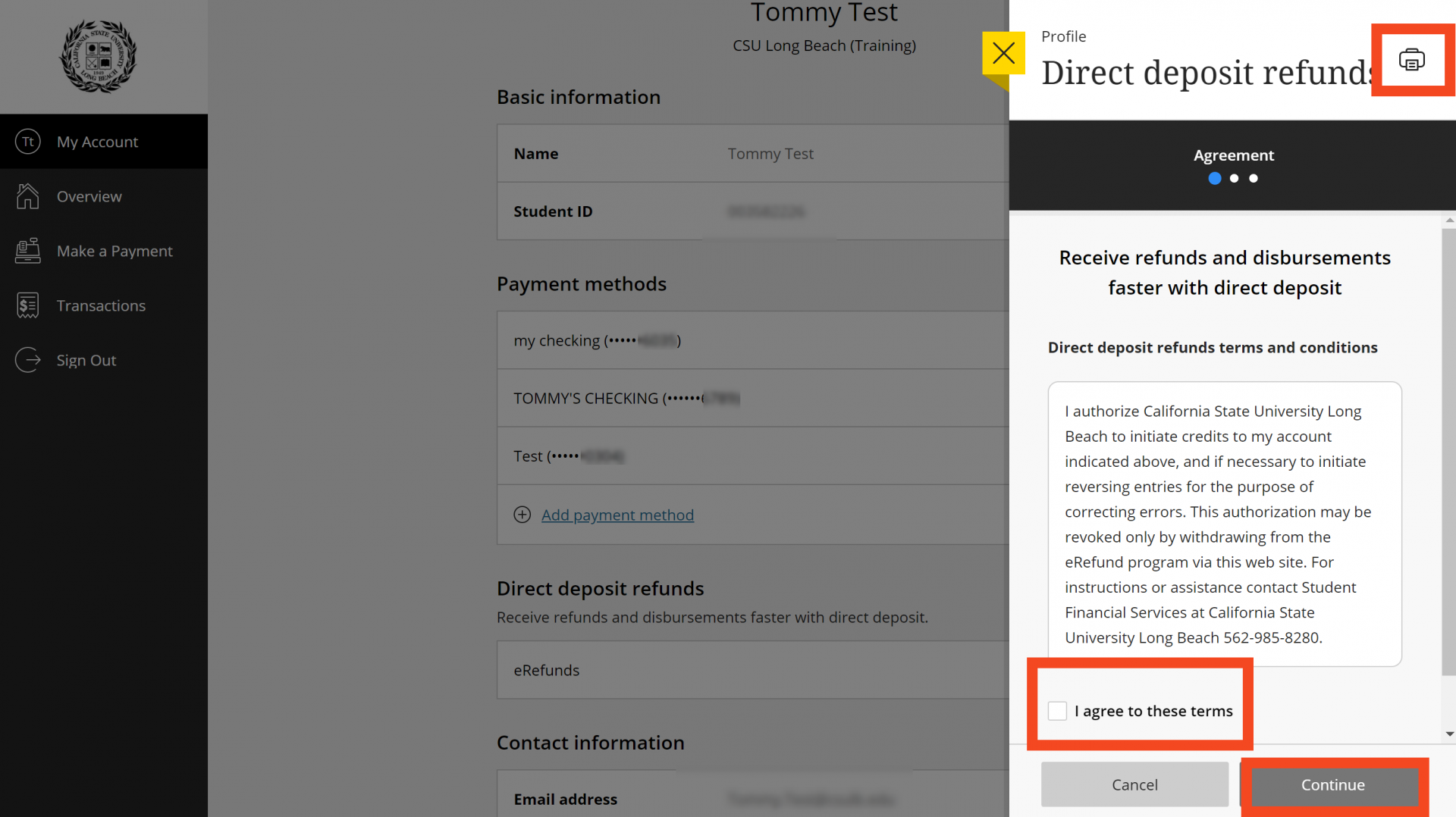 Read the Direct Deposit terms and conditions