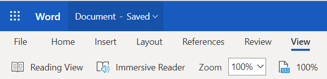 Immersive Reader button on the View Ribbon