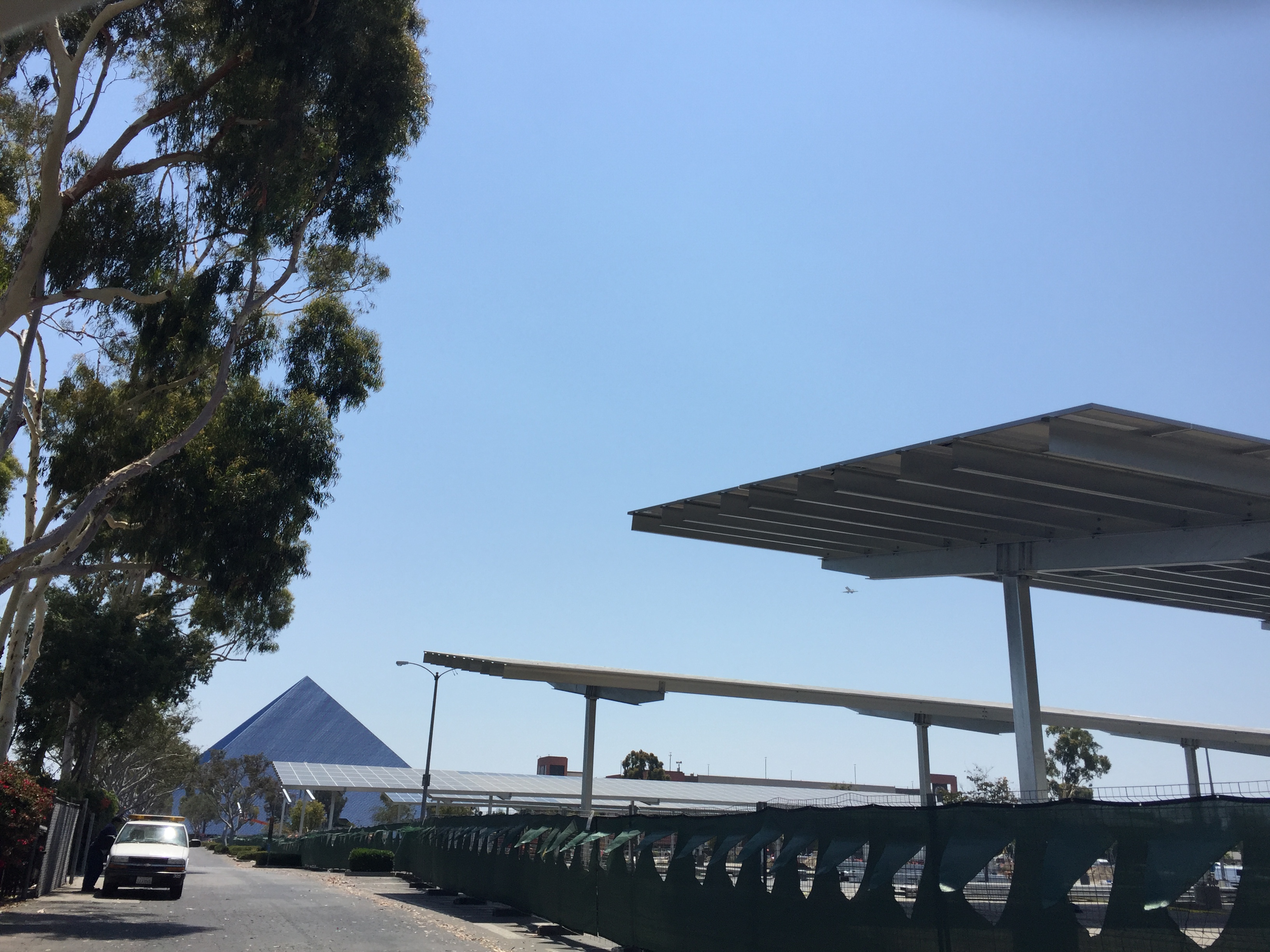 solar panel installation in parking lot 14 with pyramid in t