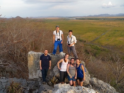 Lab students on a rocky outcrop in Costa Rica
