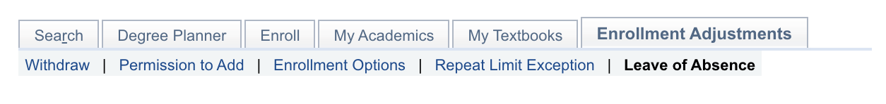 leave-of-absence_01.png Enrollment Adjustments section with Leave of Absence link se