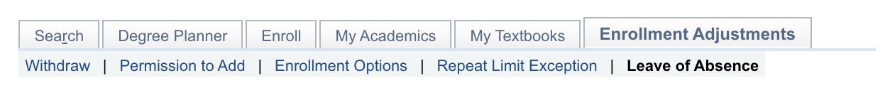 Enrollment Adjustments section with Leave of Absence link se