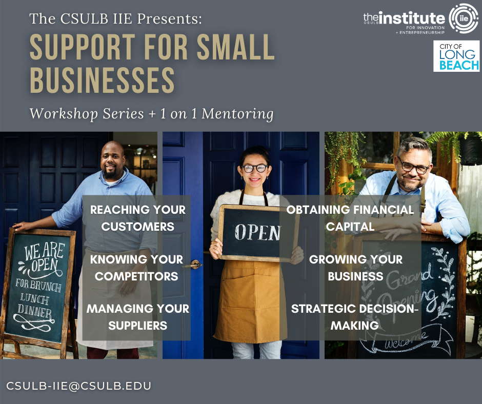 small business support graphic that includes a black man bus