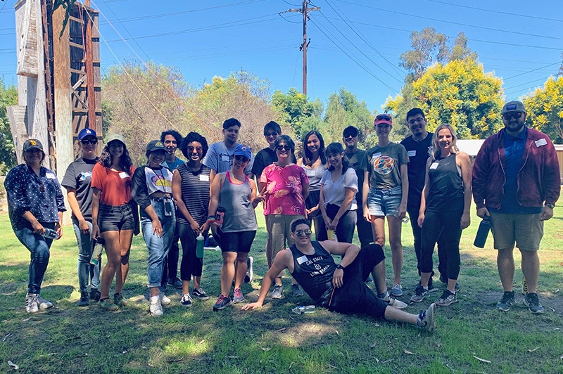 students and faculty at team building event