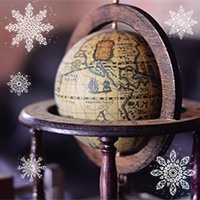 globe with snow flakes