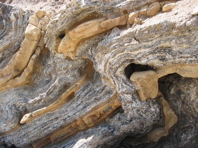 monterey.jpg faulted and cyclically bedded chert and dolomite beds on Van