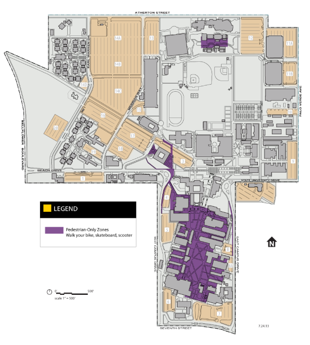 Pedestrian-Only Zones. Call 562.985.4101 for map information