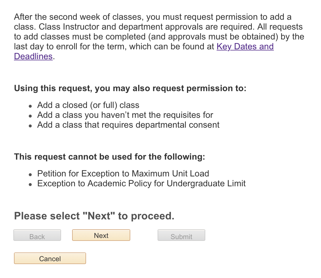Screenshot of Permission to Add instructions page and Next b