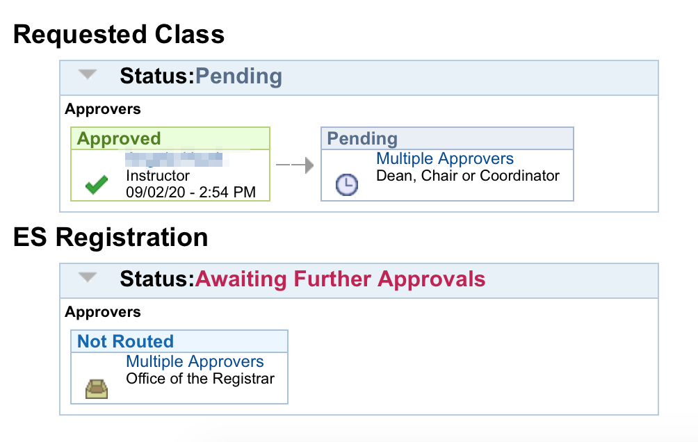 Screenshot of routing showing departmental approval as next 