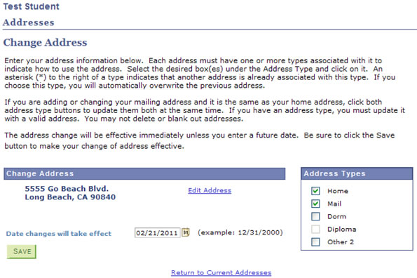 Screen shot of Addresses edit page