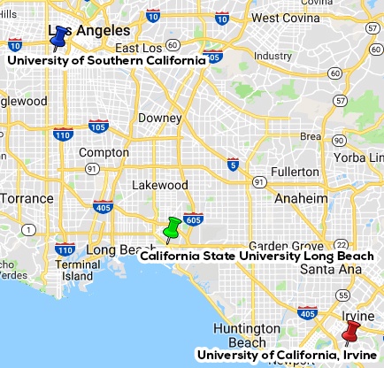 map showing locations of partners in relation to csulb