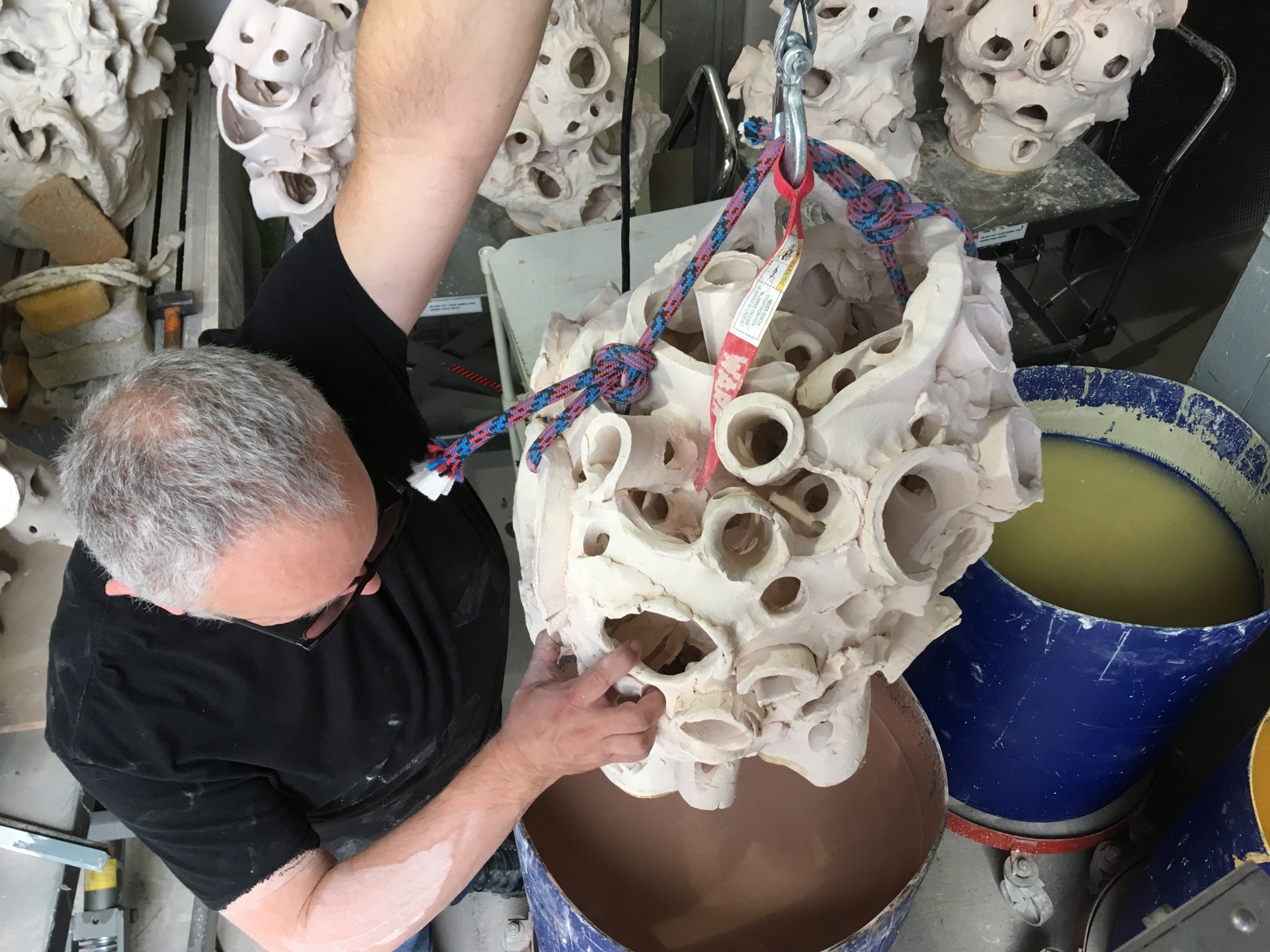 picture2.jpg Top view of glazing sculpture using hoist