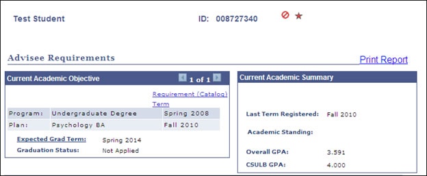 picture of the current academic objective and summary sectio