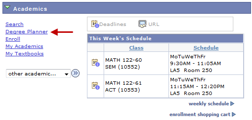 plan_your_enrollment1.png Screen shot of the Academics section on the Student Center,
