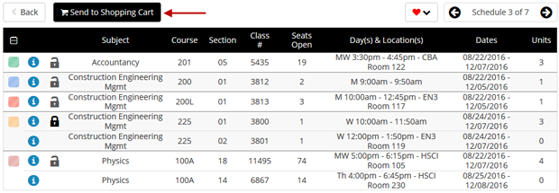plan_your_enrollment17.png Screen shot of a weekly grid of class schedule, showing the