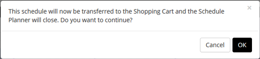 Confirmation message requesting to transfer schedule to shop