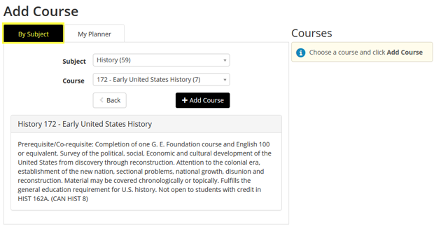 Screenshot of the Add Course window, highlighting the "Searc