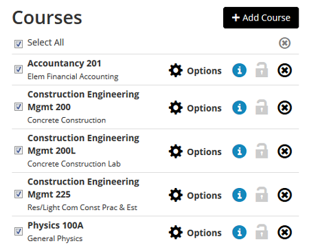 plan_your_enrollment8.png Screen shot of the Course section displaying selected course