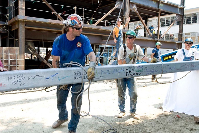 last steel beam in the science buildings connstruction