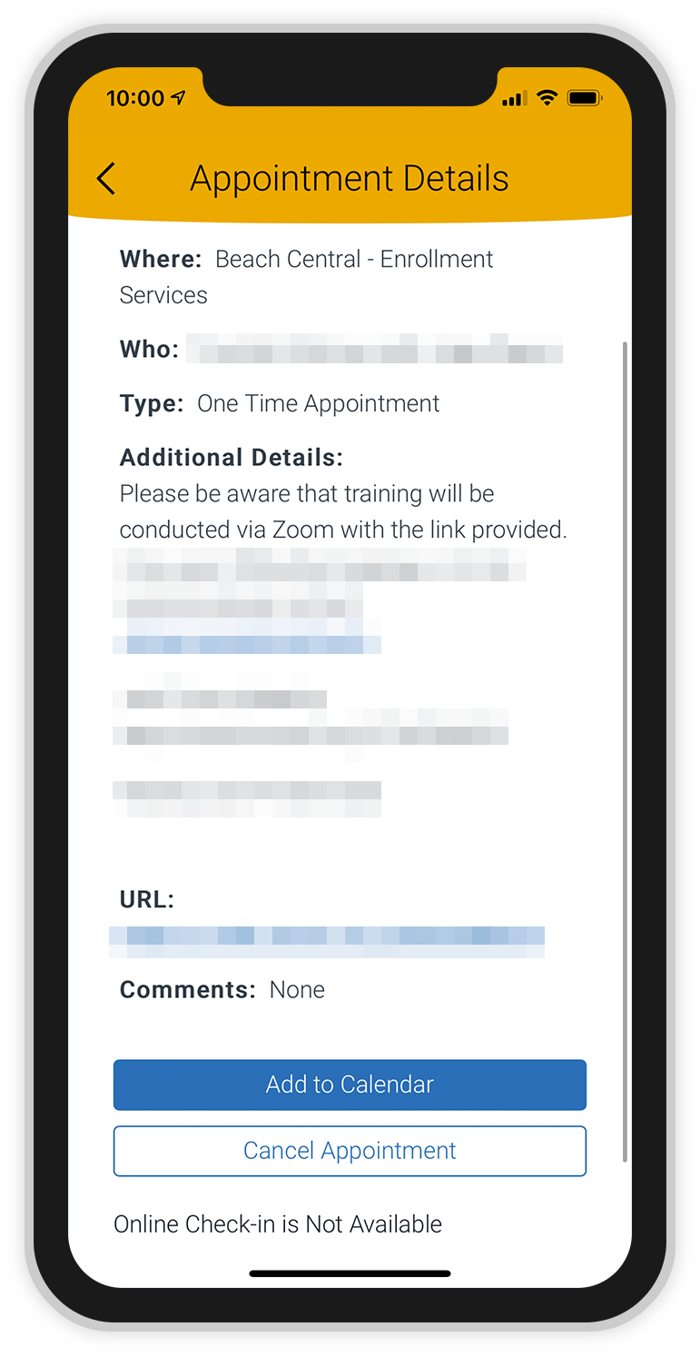 Screenshot of Appointment details page