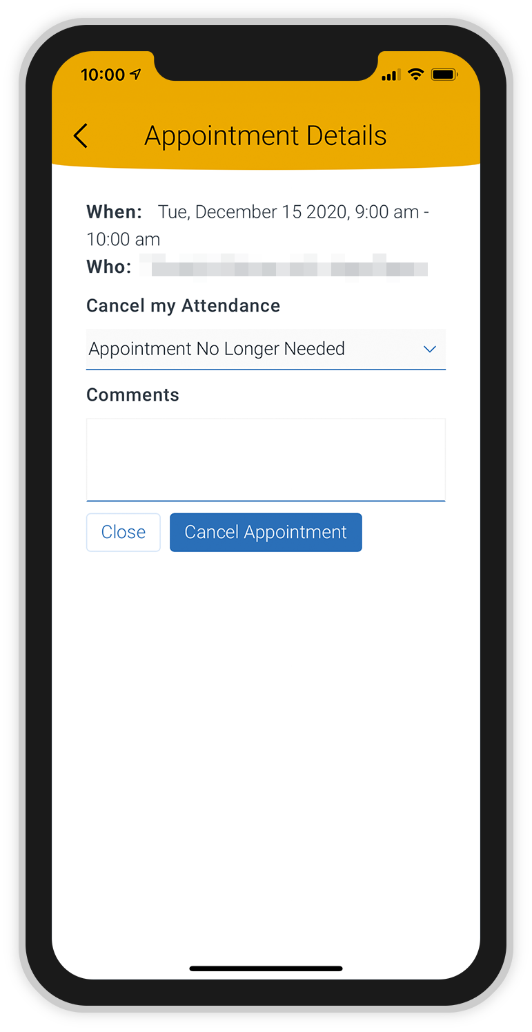 Screenshot of Cancel Appointment button