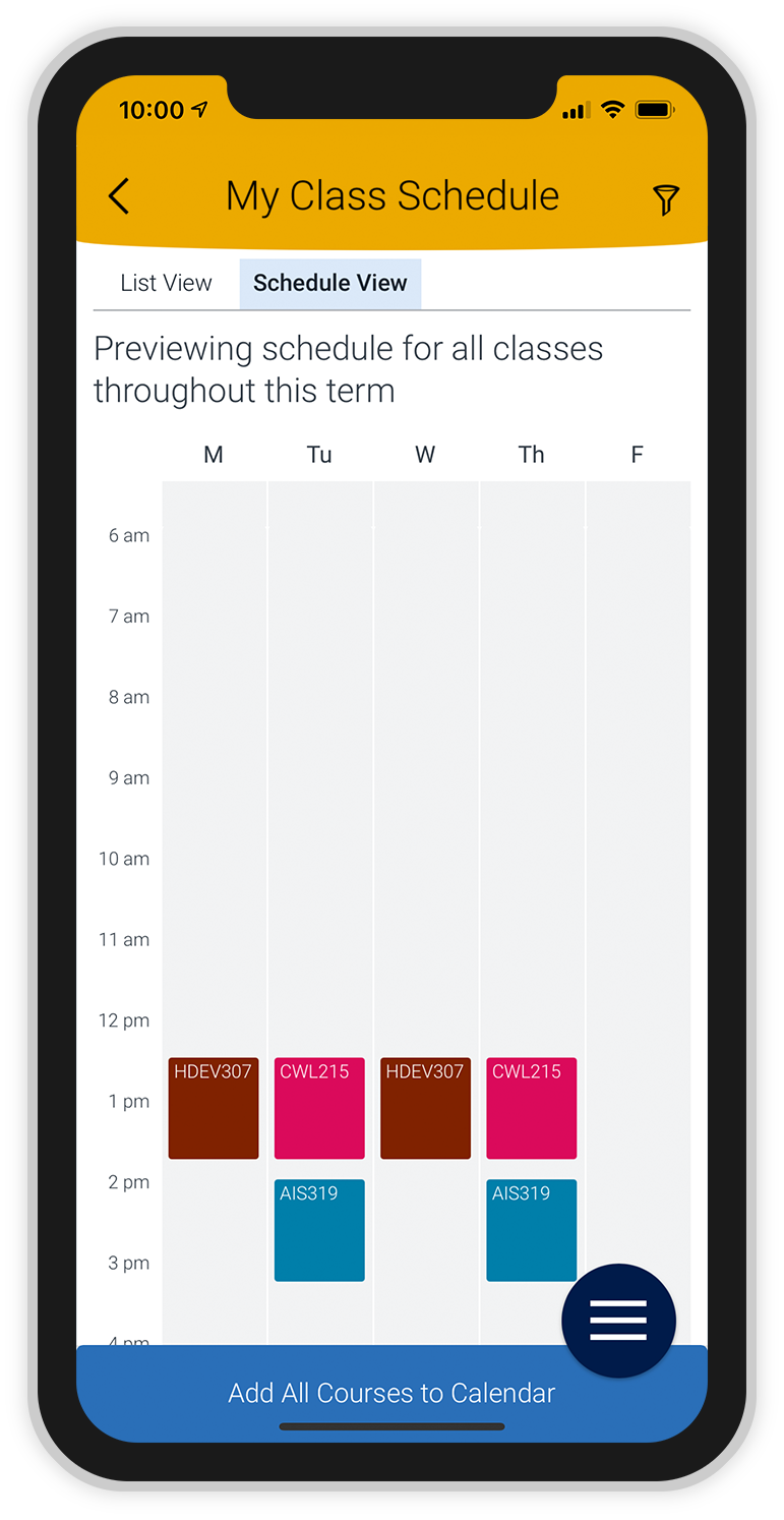 Screenshot of Schedule View page