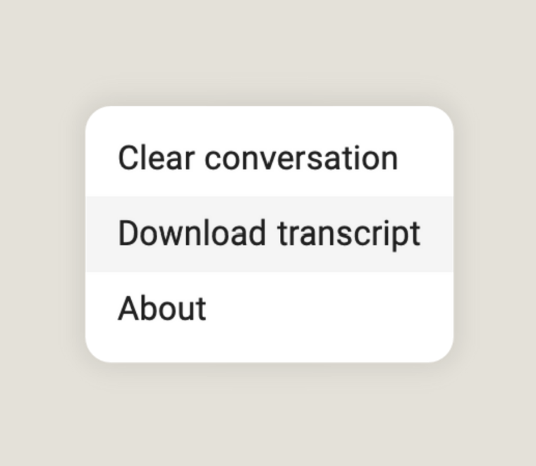 Chatbot Menu with Download transcript option selected