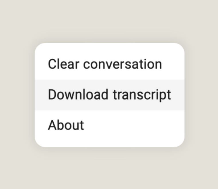 screen-elbee_transcript.png Chatbot Menu with Download transcript option selected