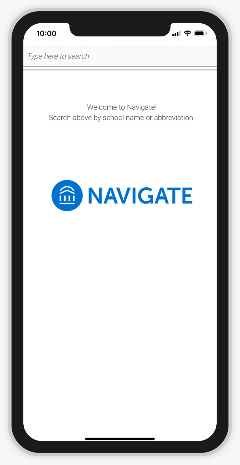 Screenshot of Navigate app first login landing page