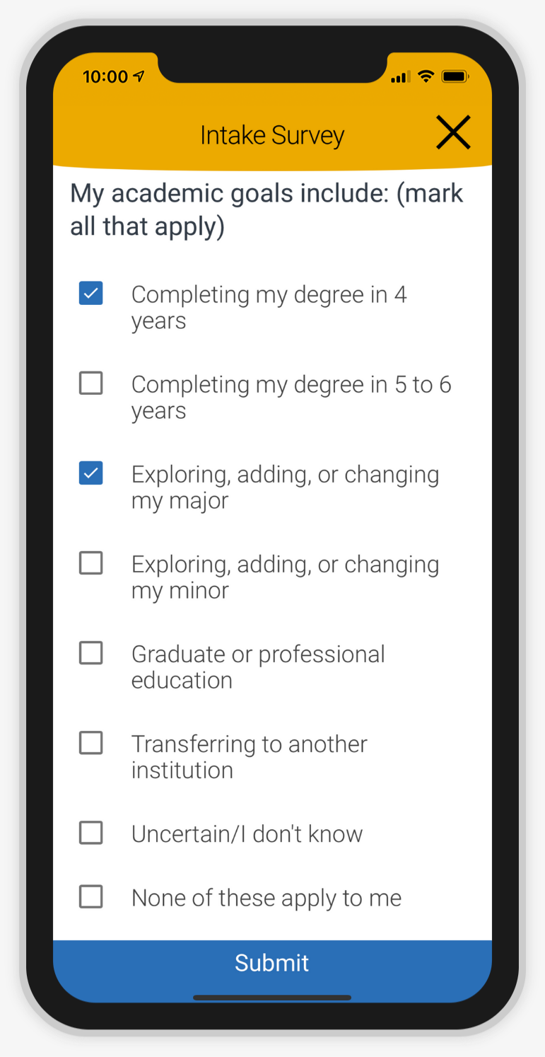 Screenshot of Intake Survey question