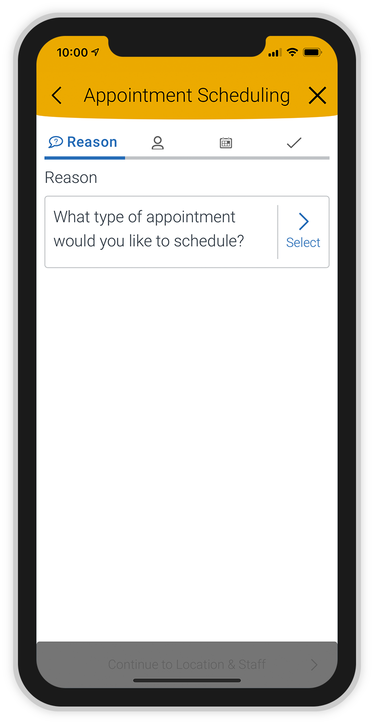 Screenshot of Appointment Reason page