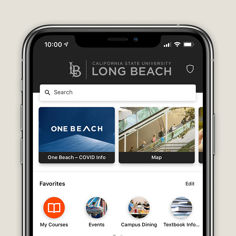 screen_csulb.png Homepage of CSULB app on iPhone screen