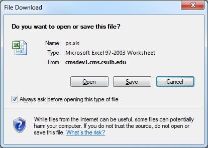 Screen shot of File Download dialog box