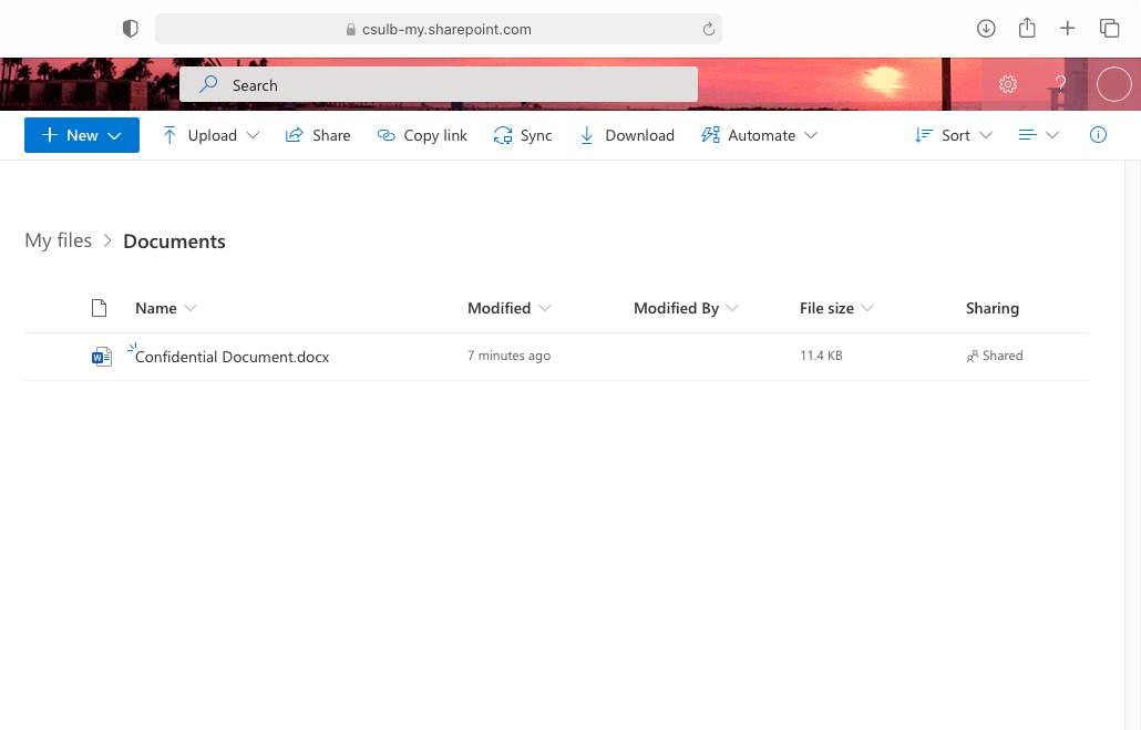 OneDrive for Web window with folder open