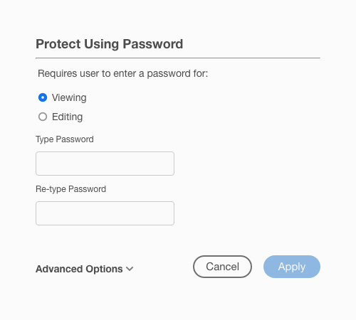 Protect Using Password window