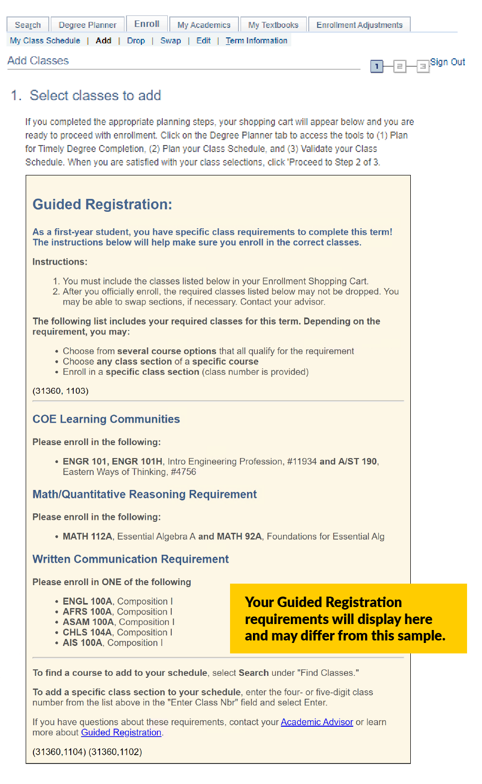 screenshot-sample-yellowgr-box-notated-04.png Screenshot of Guided Registration Information in MyCSULB Stu