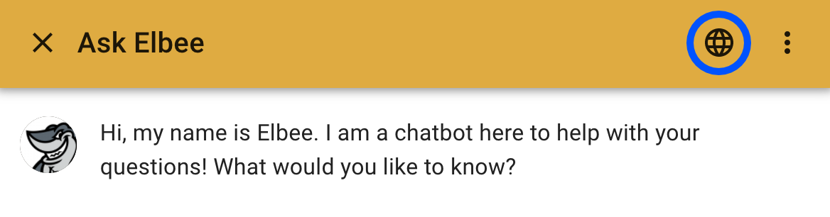 The globe icon in the chatbot header
